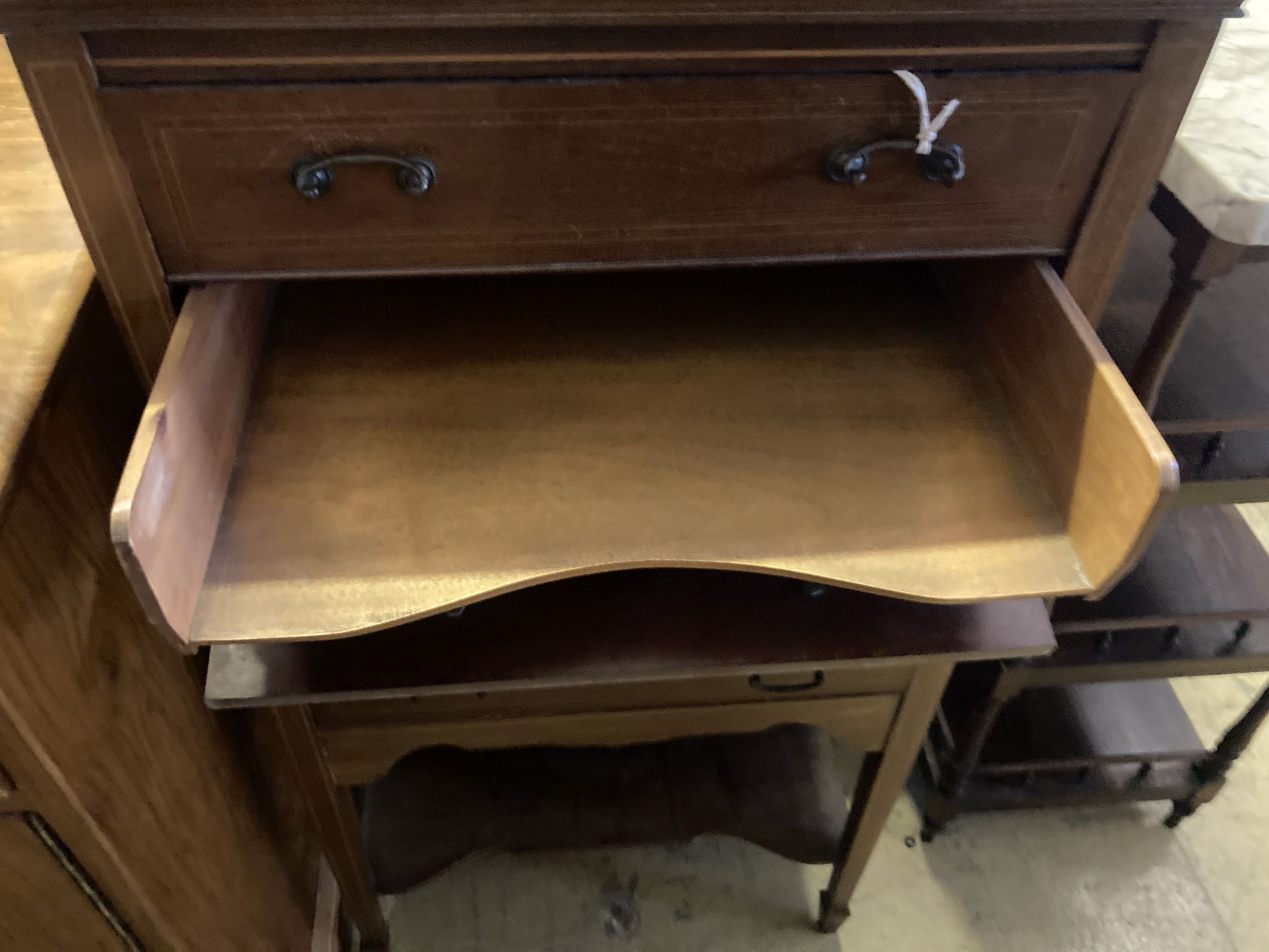 An Edwardian satinwood banded mahogany music cabinet, width 53cm, depth 37cm, height 104cm